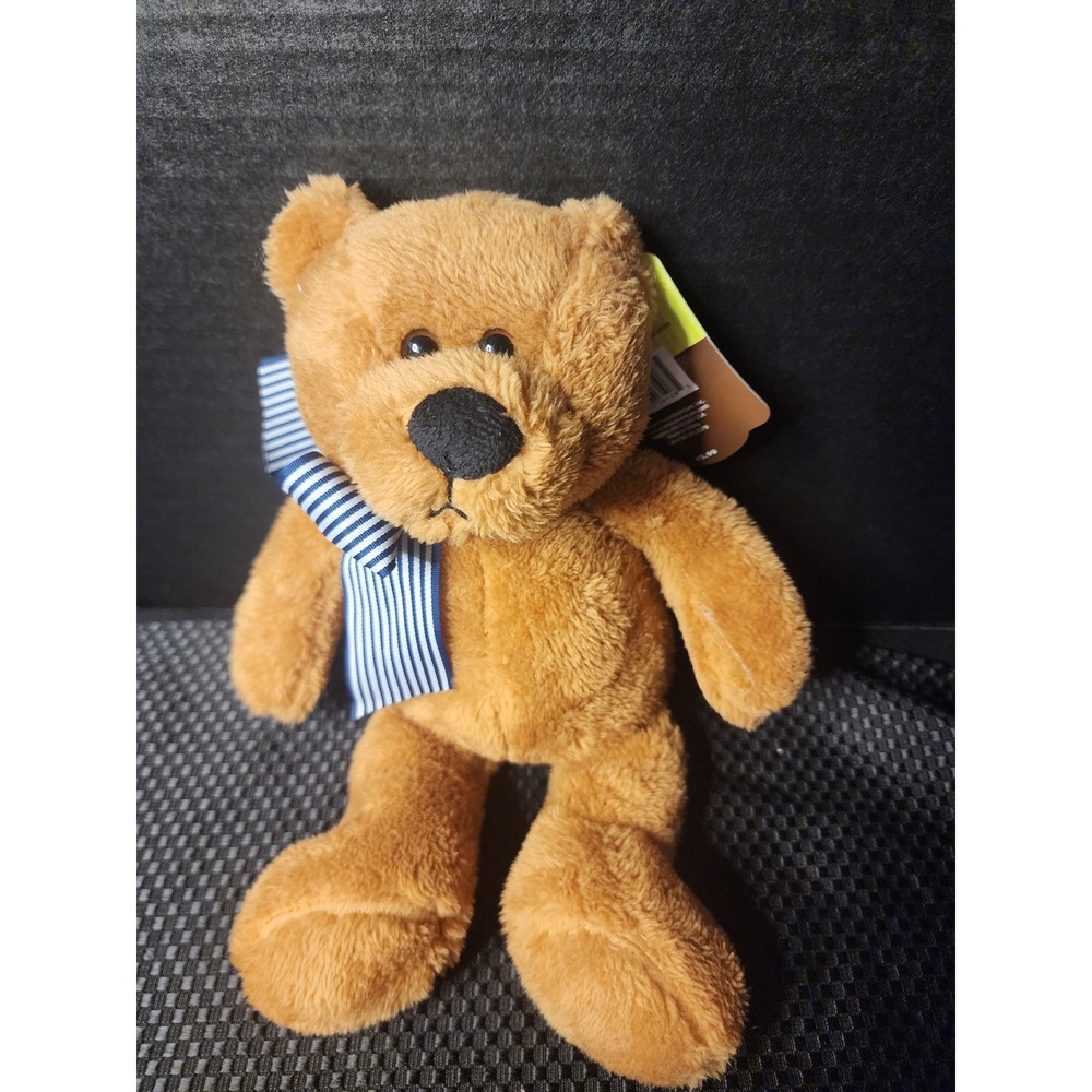 Animal Adventure Brown Teddy Bear Plush Blue Striped Bow 2014 Stuffed Animal NWT